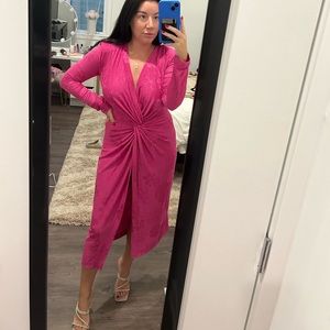 Long sleeve hot pink midi dress from Zara. Worn once!
